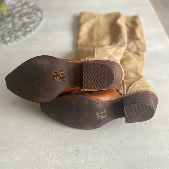 New Free People Sterling Western Tall Boots Tan Suede Leather Size 37.5 - Picture 13 of 13